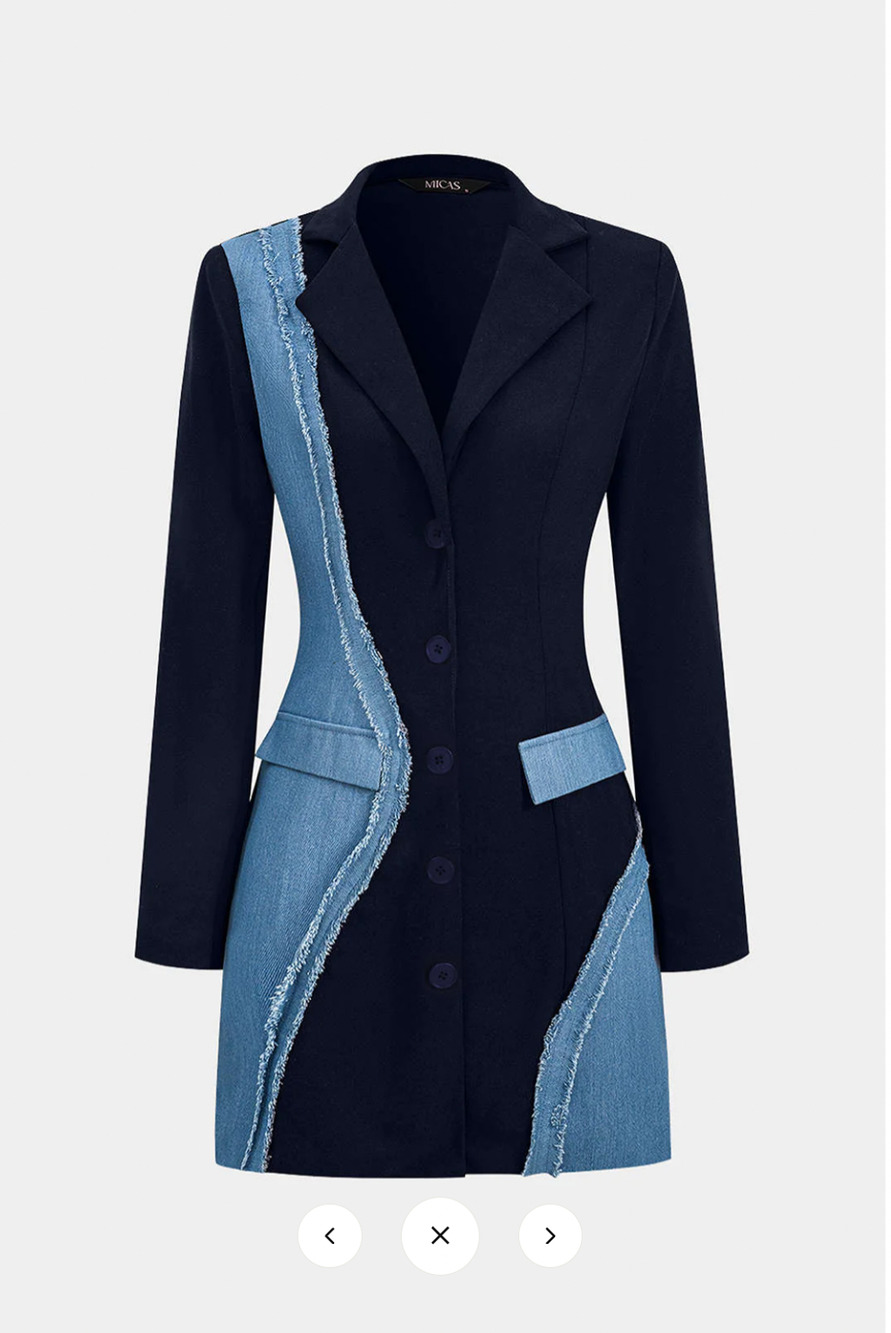NWT Micas Denim Patchwork Long Sleeve Blazer Suit Mini Dress Sz 1XL